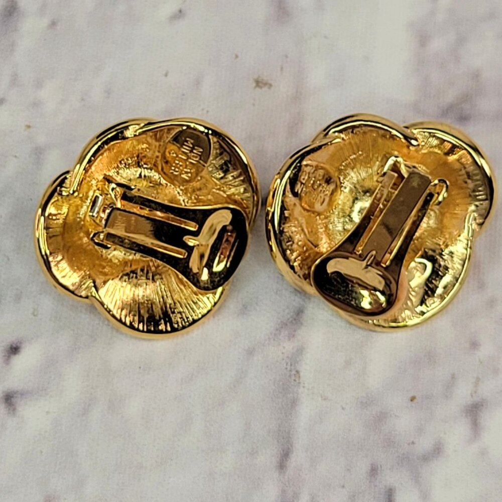 Signed Nolan Miller Faux Pearl & Rhinestone Clip On Earrings Vintage Mint - Picture 3 of 6